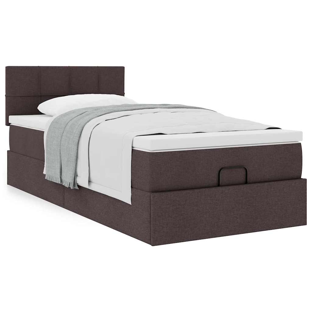 Ottoman bed with mattress dark brown 100x200 cm fabric
