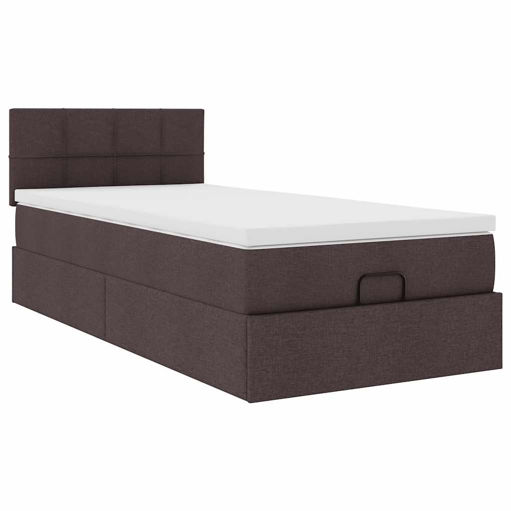 Ottoman bed with mattress dark brown 100x200 cm fabric