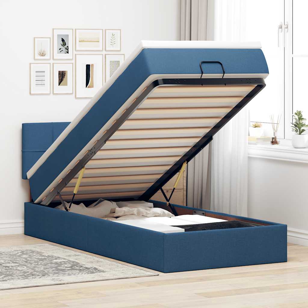 Ottoman-Bett mit Matratze Blau 100x200 cm Stoff