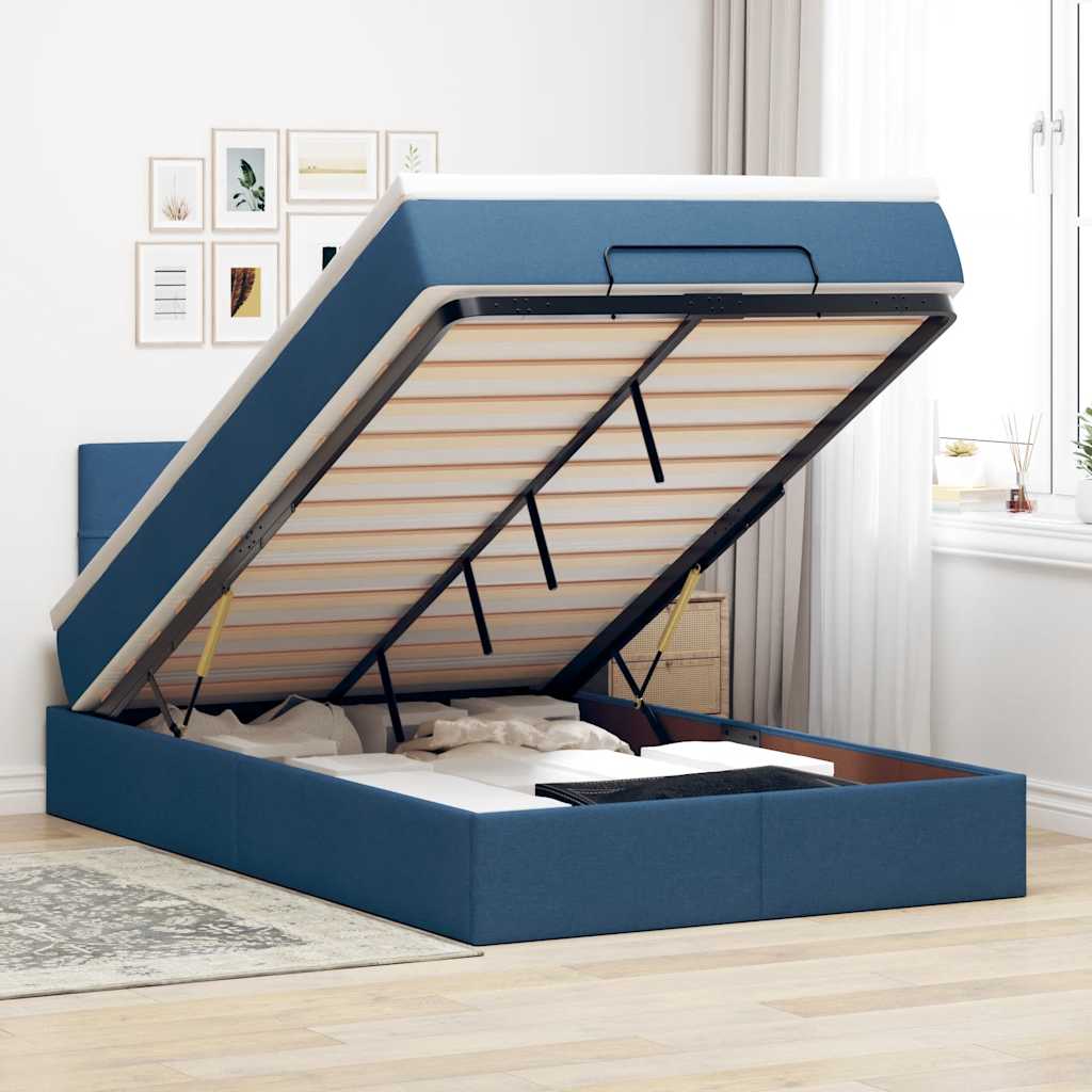 Ottoman-Bett mit Matratze Blau 120x190 cm Stoff