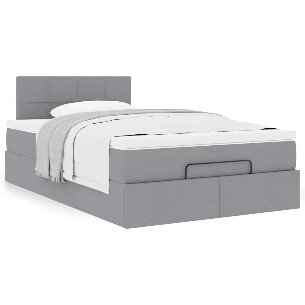 Ottoman bed with mattress light grey 120x200 cm fabric