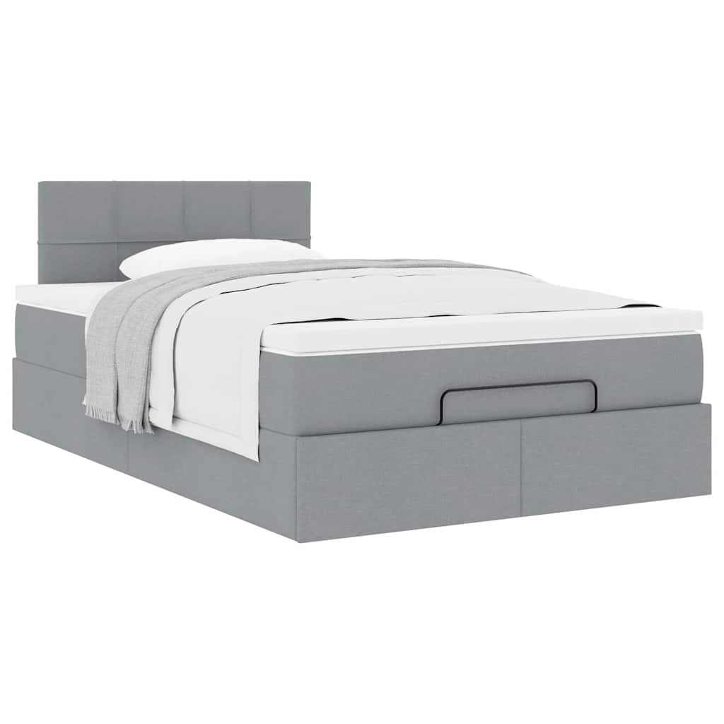 Ottoman bed with mattress light grey 120x200 cm fabric