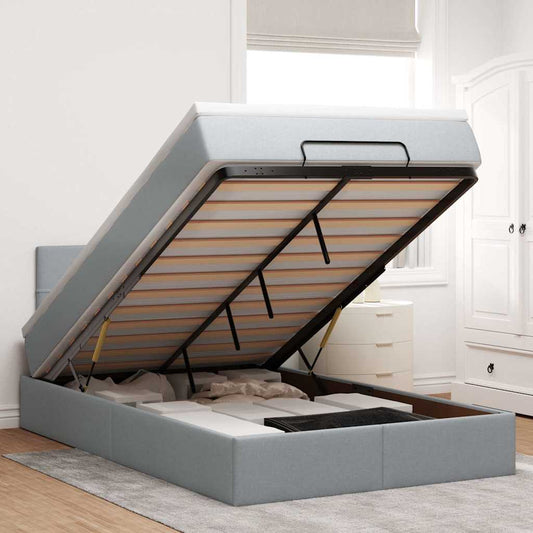 Lit ottoman avec matelas en tissu gris clair 120x200 cm