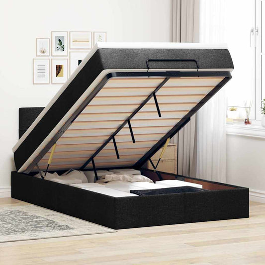 Ottoman-Bett mit Matratze Schwarz 120x200 cm Stoff