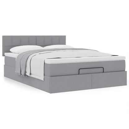 Ottoman-Bett mit Matratze Hellgrau 140x190 cm Stoff