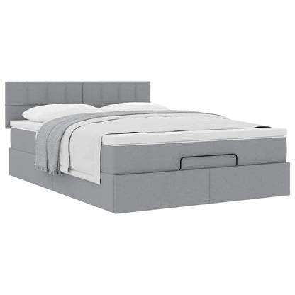 Ottoman-Bett mit Matratze Hellgrau 140x190 cm Stoff