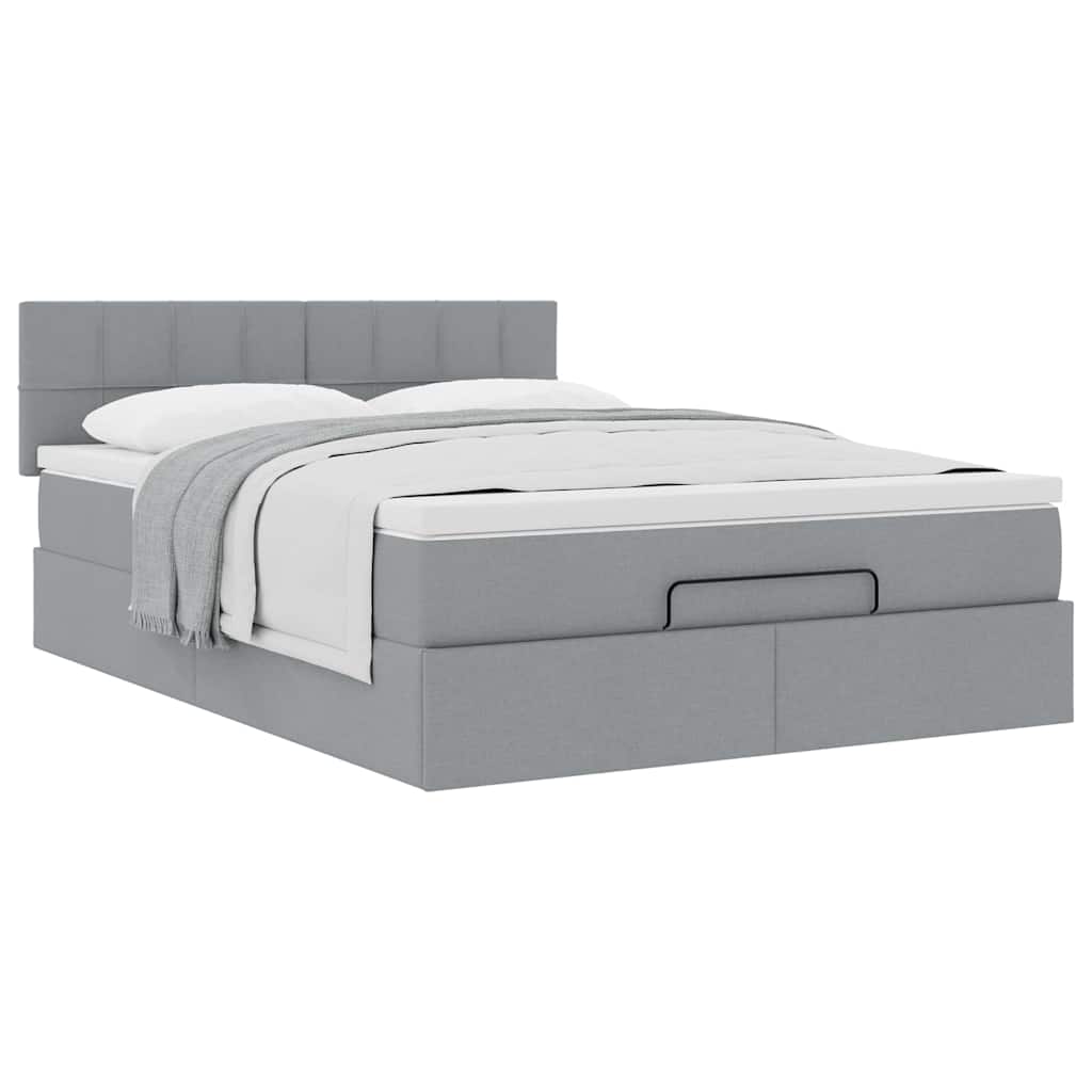 Ottoman-Bett mit Matratze Hellgrau 140x190 cm Stoff