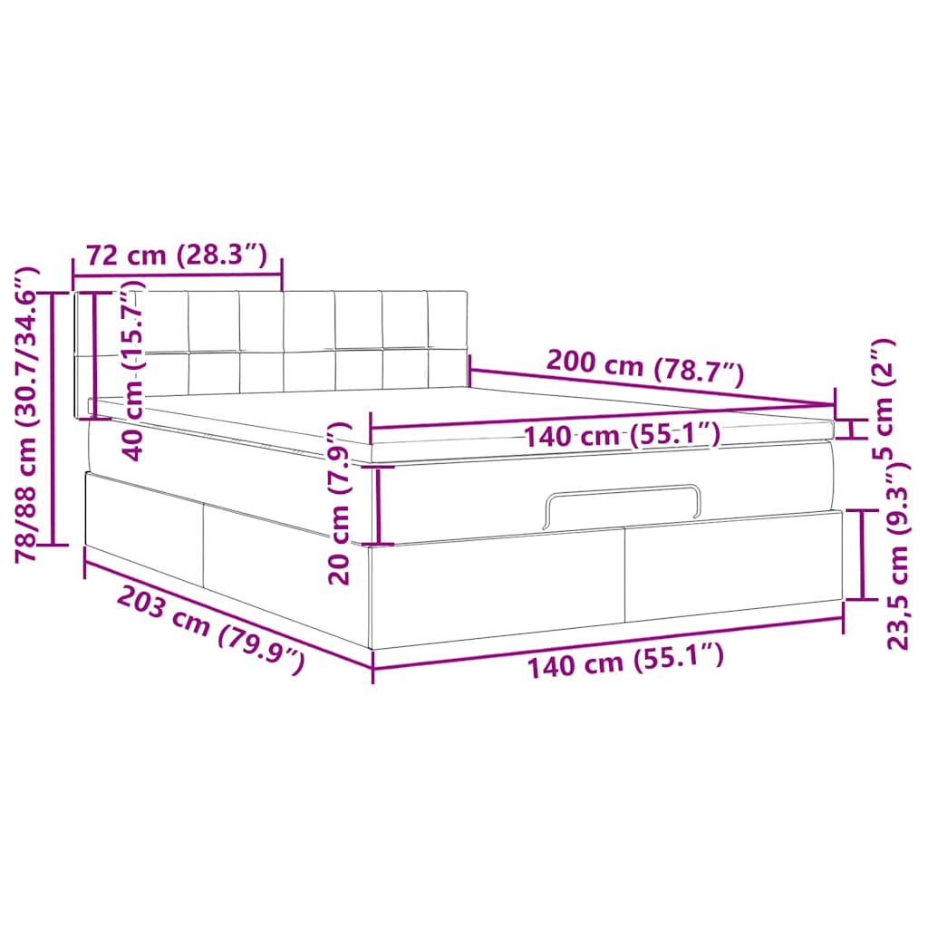 Ottoman-Bett mit Matratze Hellgrau 140x200 cm Stoff