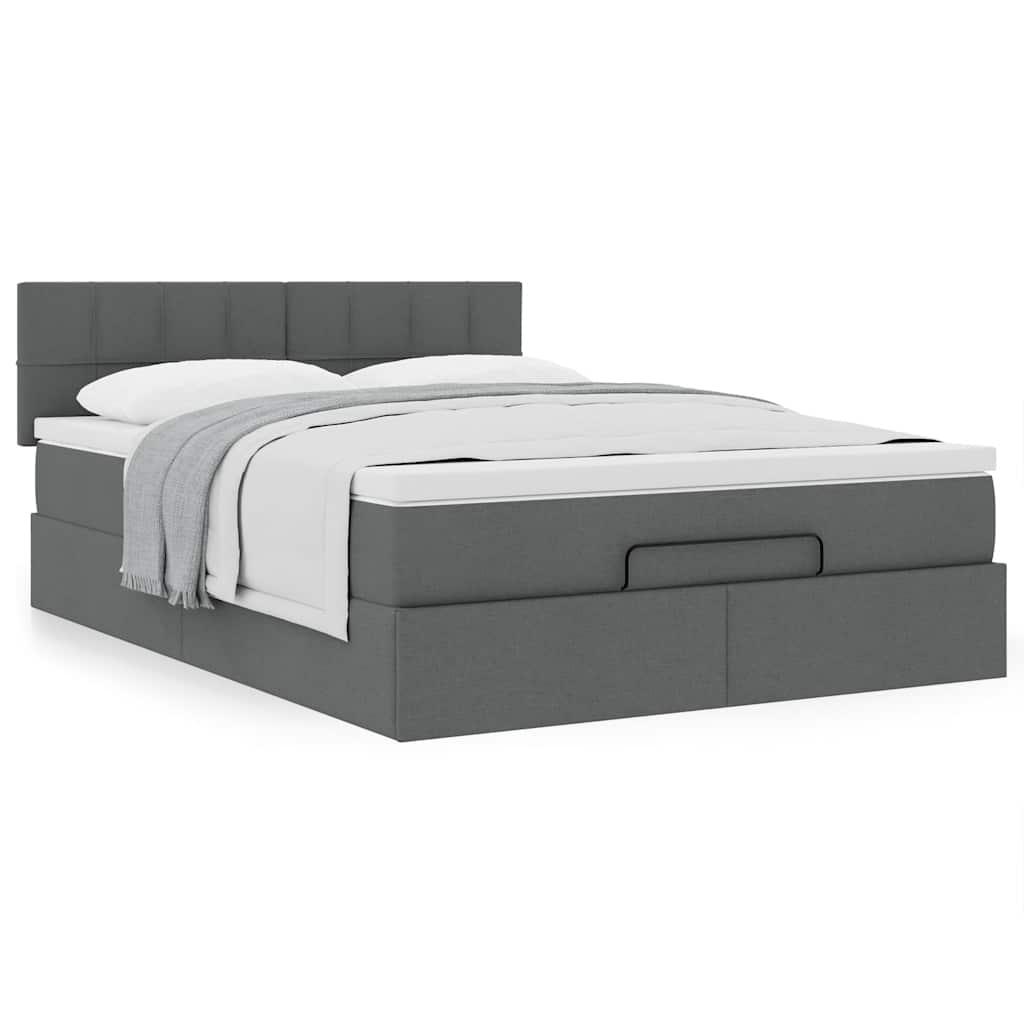 Ottoman-Bett mit Matratze Dunkelgrau 140x200 cm Stoff