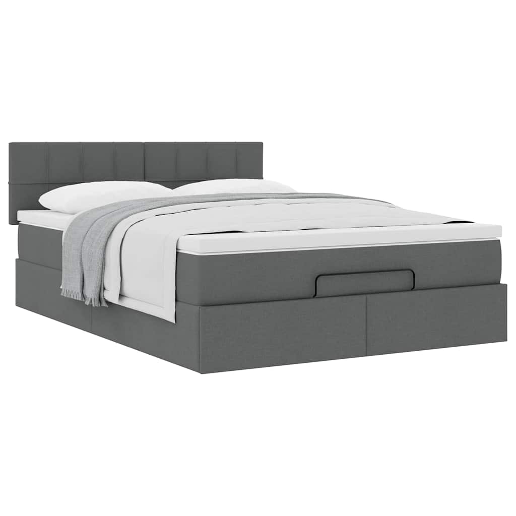 Ottoman-Bett mit Matratze Dunkelgrau 140x200 cm Stoff