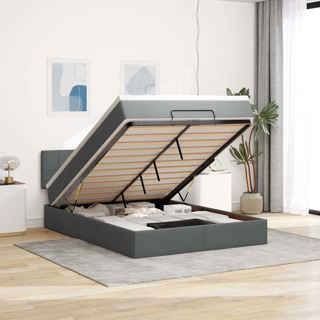 Ottoman-Bett mit Matratze Dunkelgrau 140x200 cm Stoff