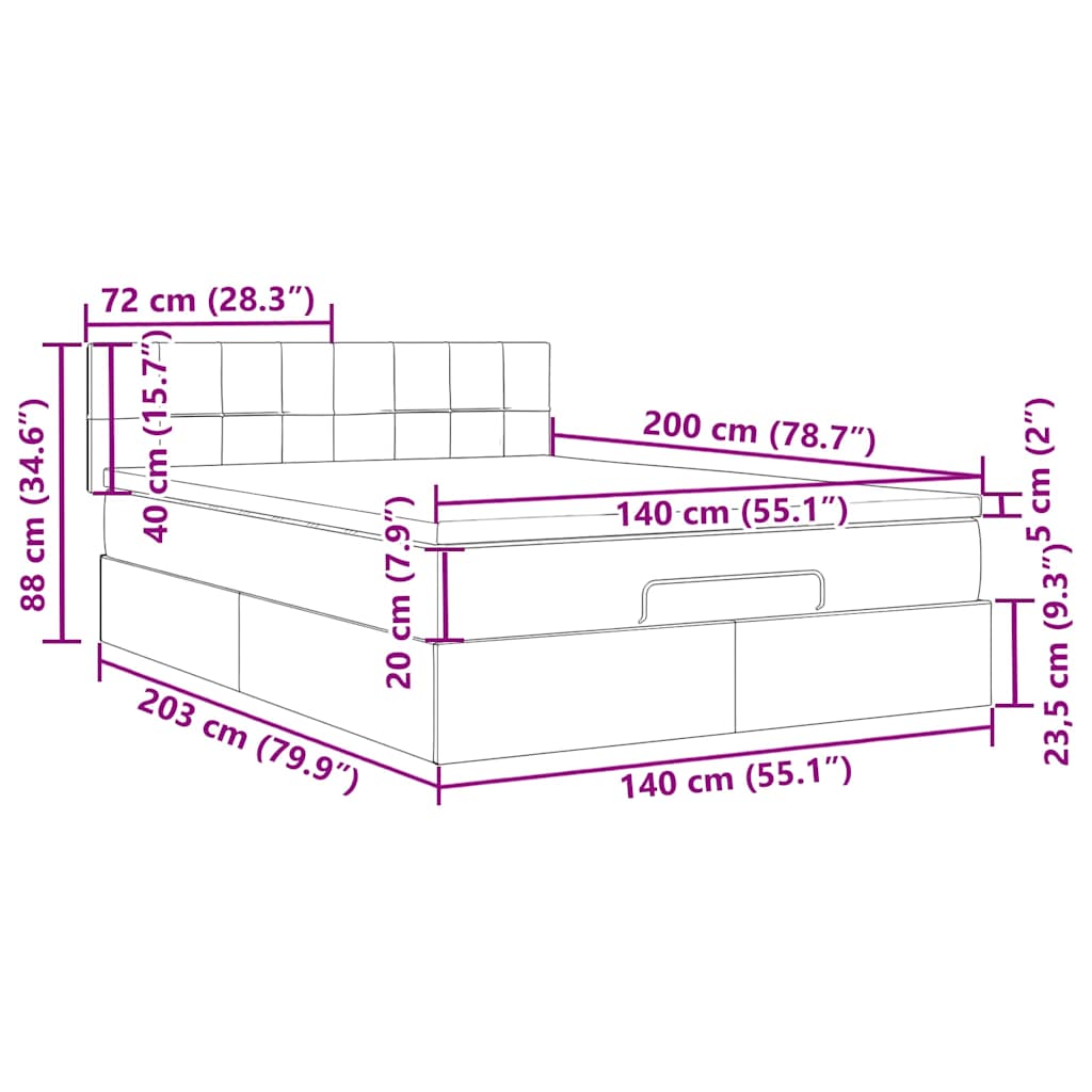 Ottoman-Bett mit Matratze Schwarz 140x200 cm Stoff