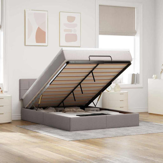 Ottoman-Bett mit Matratze Taupe 140x200 cm Stoff