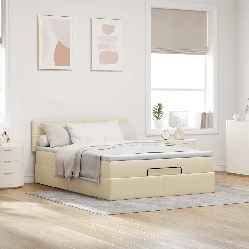 Ottoman bed with mattress cream 140x200 cm fabric