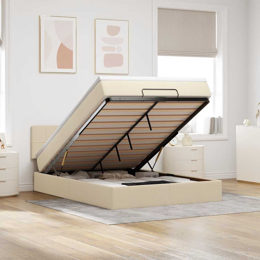 Ottoman bed with mattress cream 140x200 cm fabric