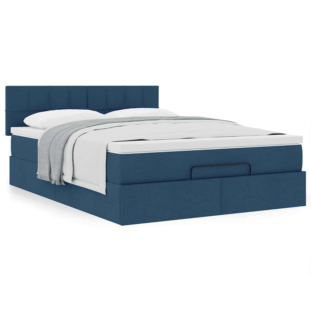 Ottoman-Bett mit Matratze Blau 140x200 cm Stoff