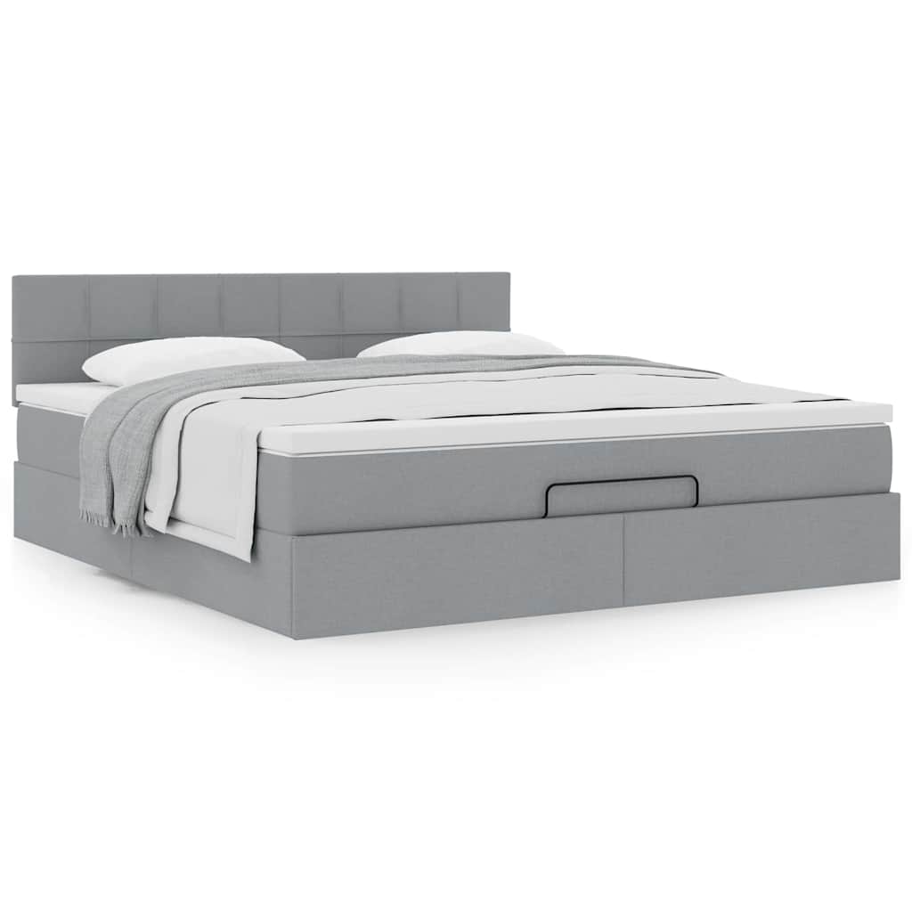 Ottoman-Bett mit Matratze Hellgrau 180x200 cm Stoff
