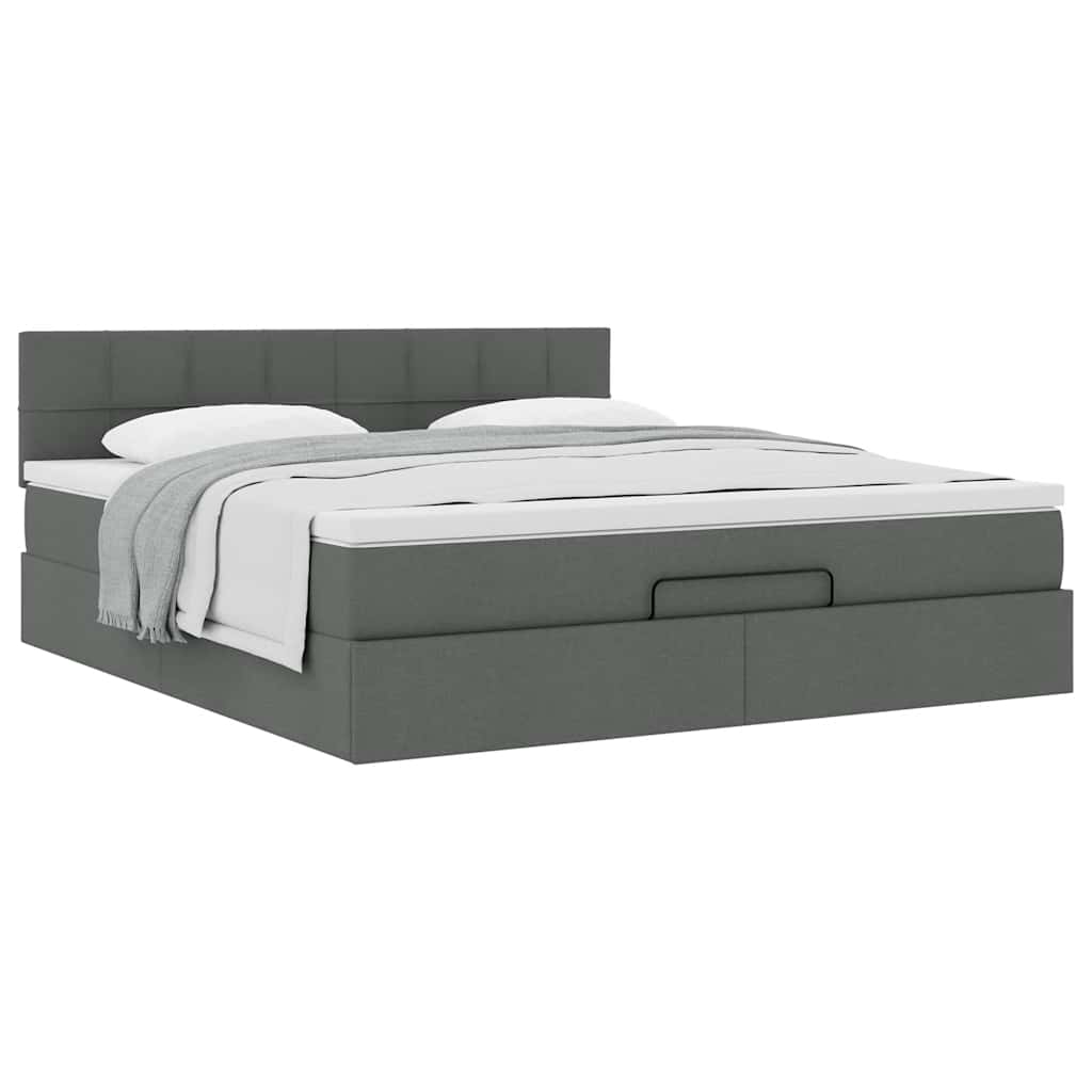 Lit ottoman avec matelas en tissu gris foncé 180x200 cm