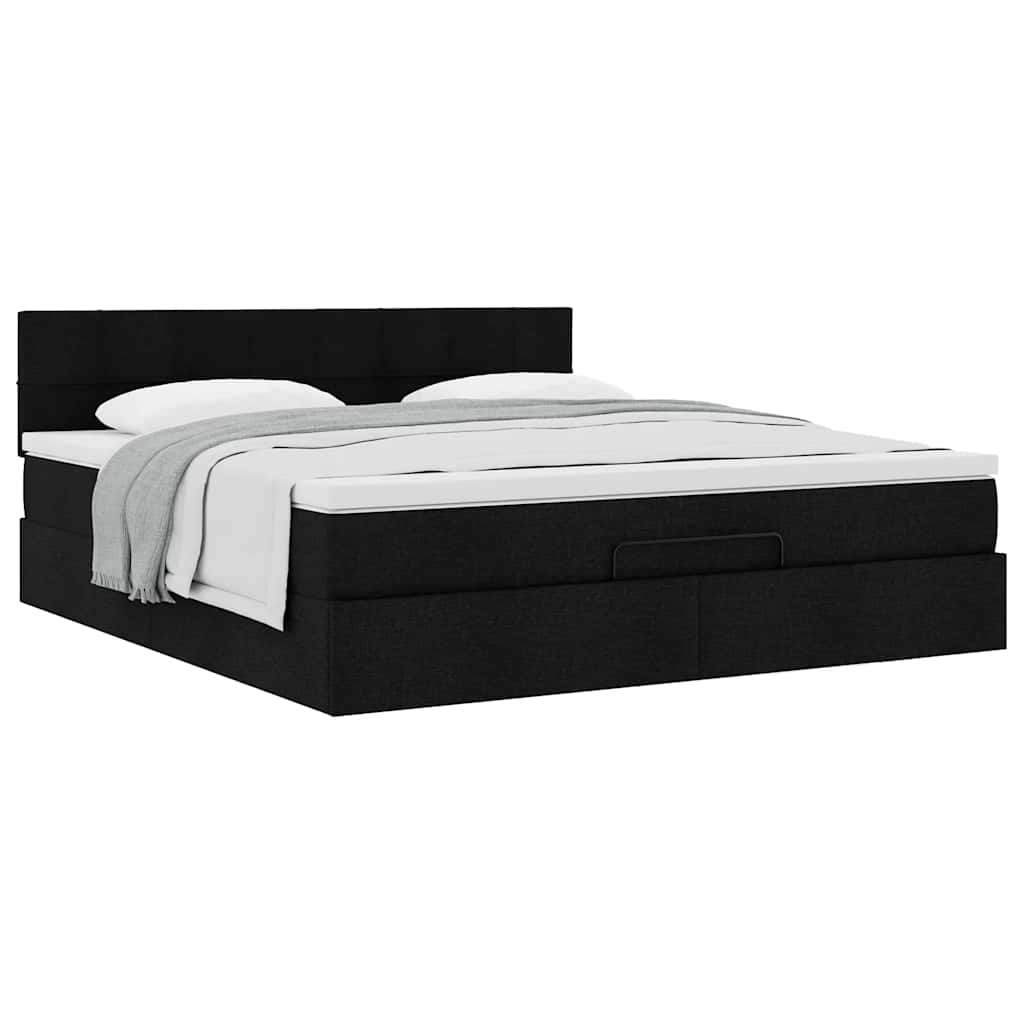 Ottoman-Bett mit Matratze Schwarz 180x200 cm Stoff