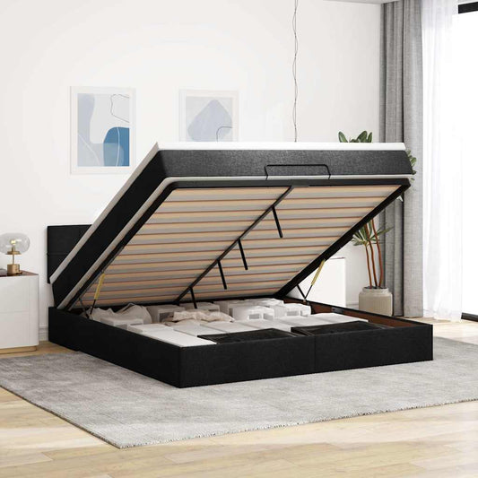 Ottoman-Bett mit Matratze Schwarz 180x200 cm Stoff