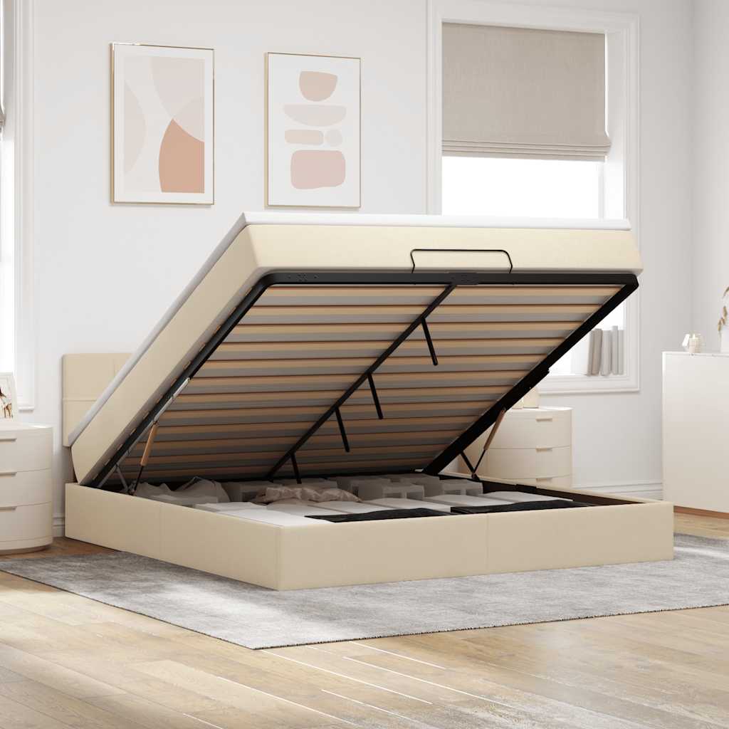 Ottoman-Bett mit Matratze Creme 180x200 cm Stoff