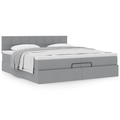 Ottoman-Bett mit Matratze Hellgrau 200x200 cm Stoff