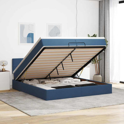 Ottoman-Bett mit Matratze Blau 200x200 cm Stoff