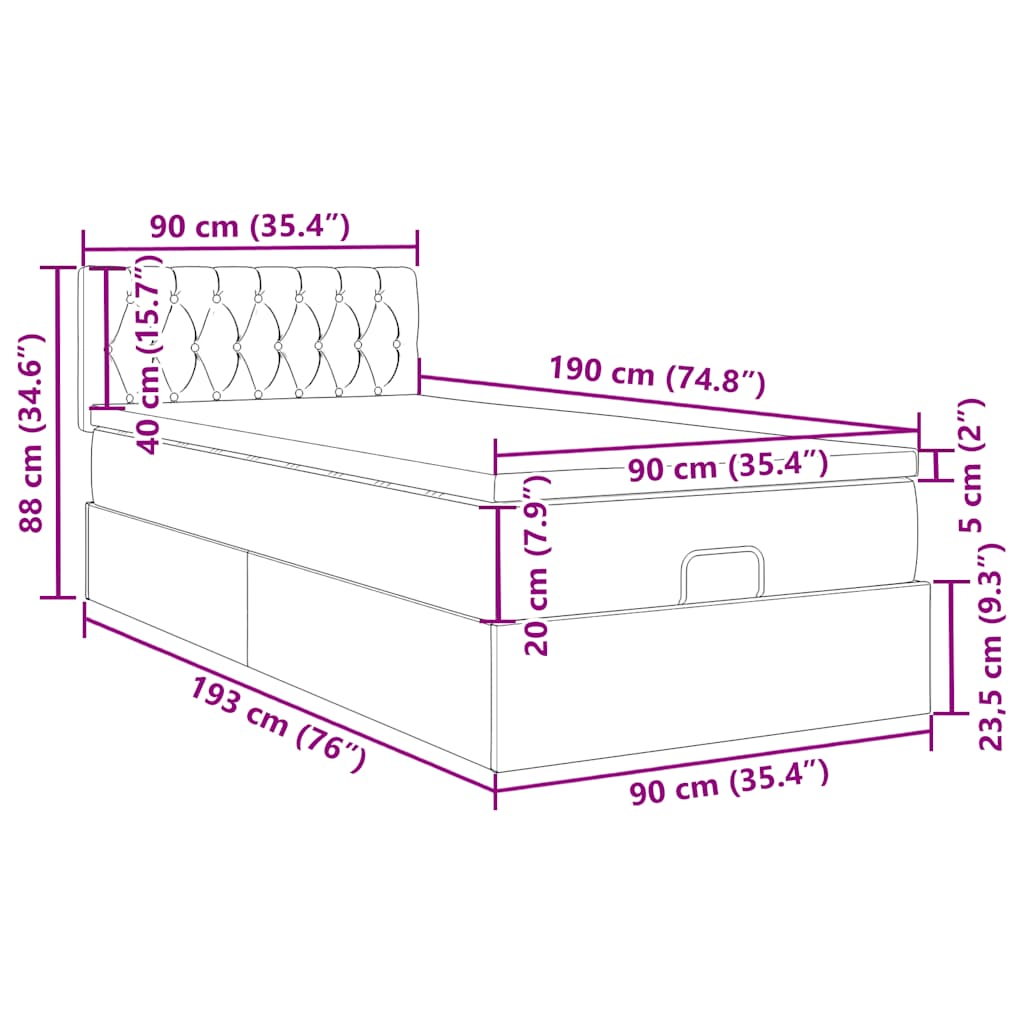 Ottoman-Bett mit Matratze Schwarz 90x190 cm Stoff