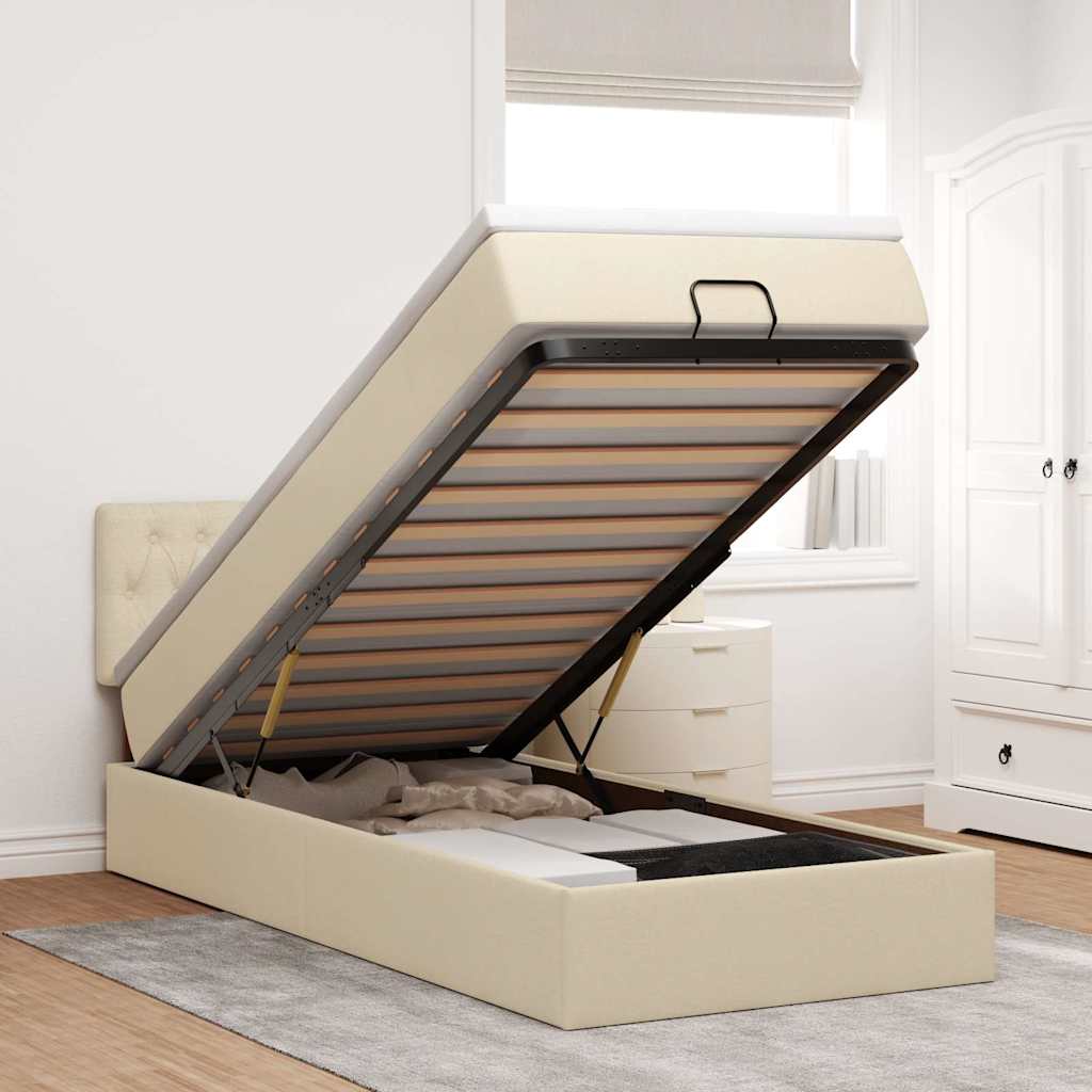 Ottoman-Bett mit Matratze Creme 90x190 cm Stoff