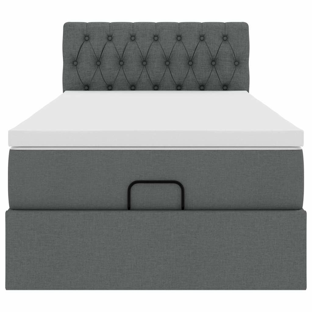 Lit ottoman avec matelas en tissu gris foncé 90x200 cm
