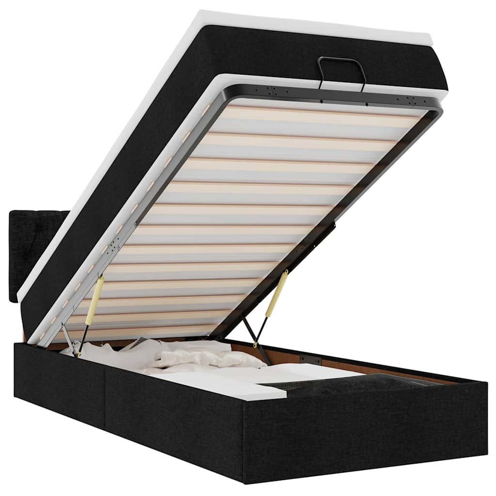 Ottoman bed with mattress black 90x200 cm fabric