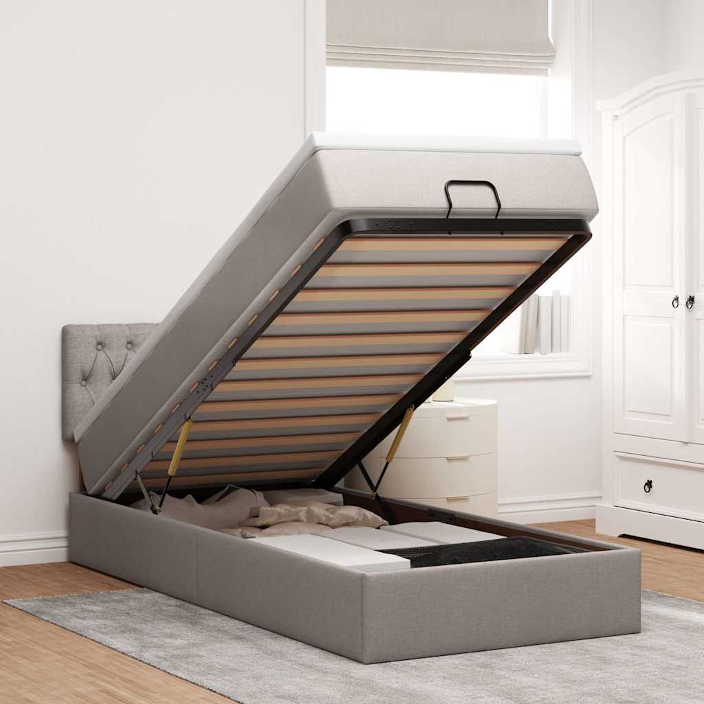 Ottoman-Bett mit Matratze Taupe 90x200 cm Stoff