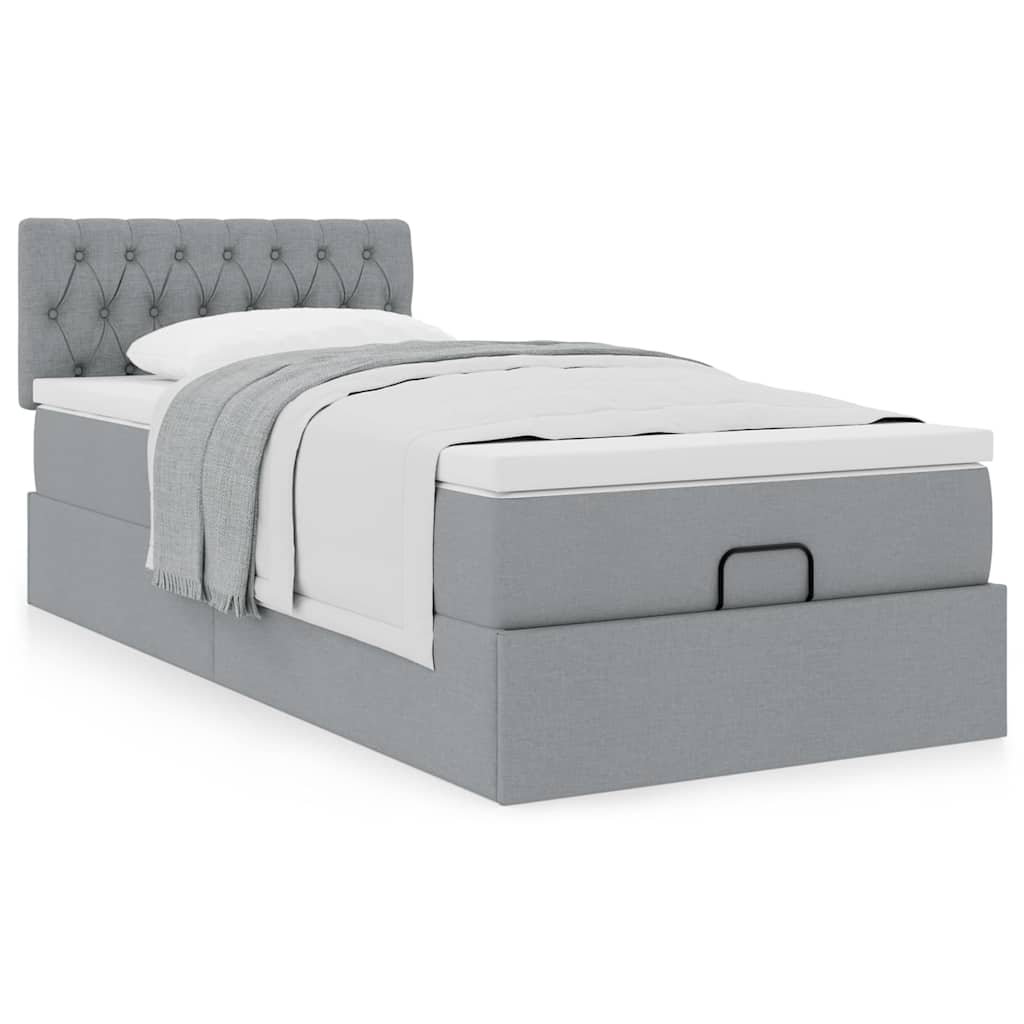 Lit ottoman avec matelas en tissu gris clair 100x200 cm