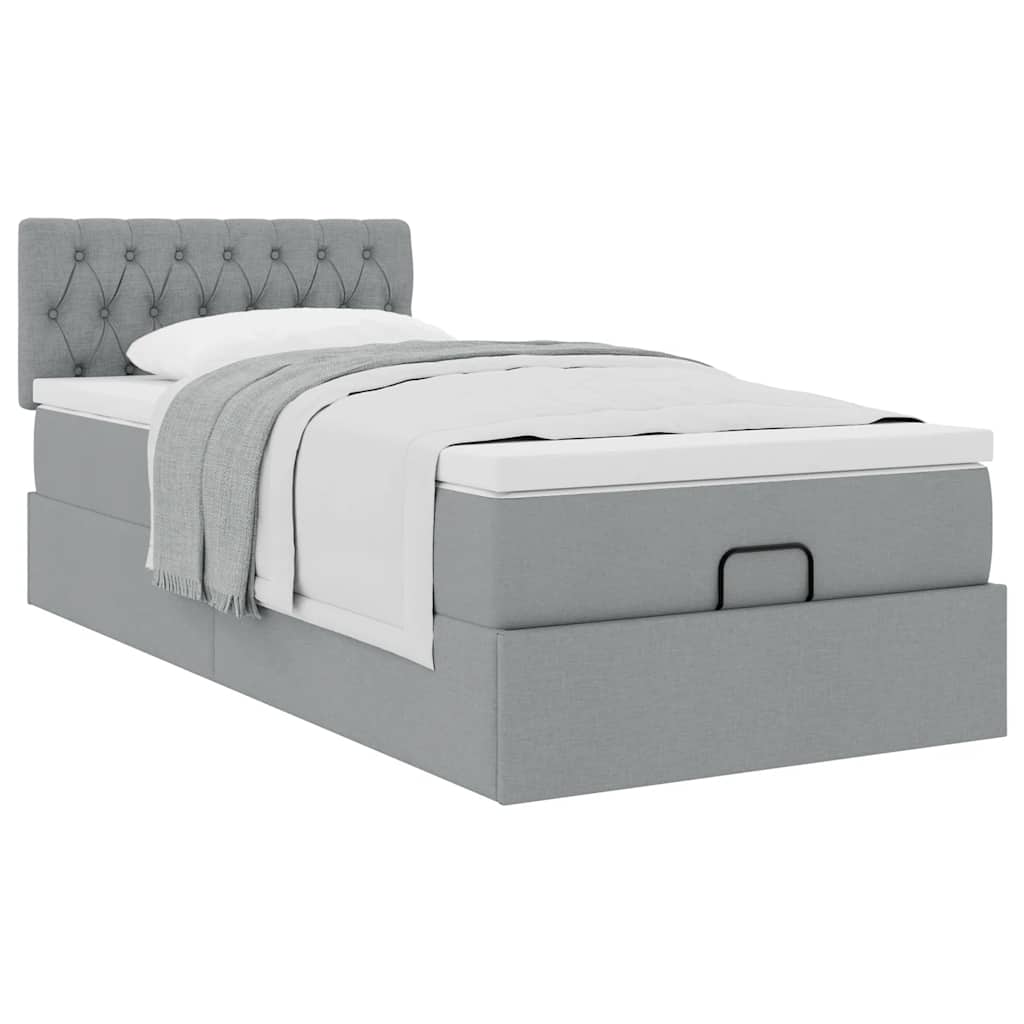 Lit ottoman avec matelas en tissu gris clair 100x200 cm