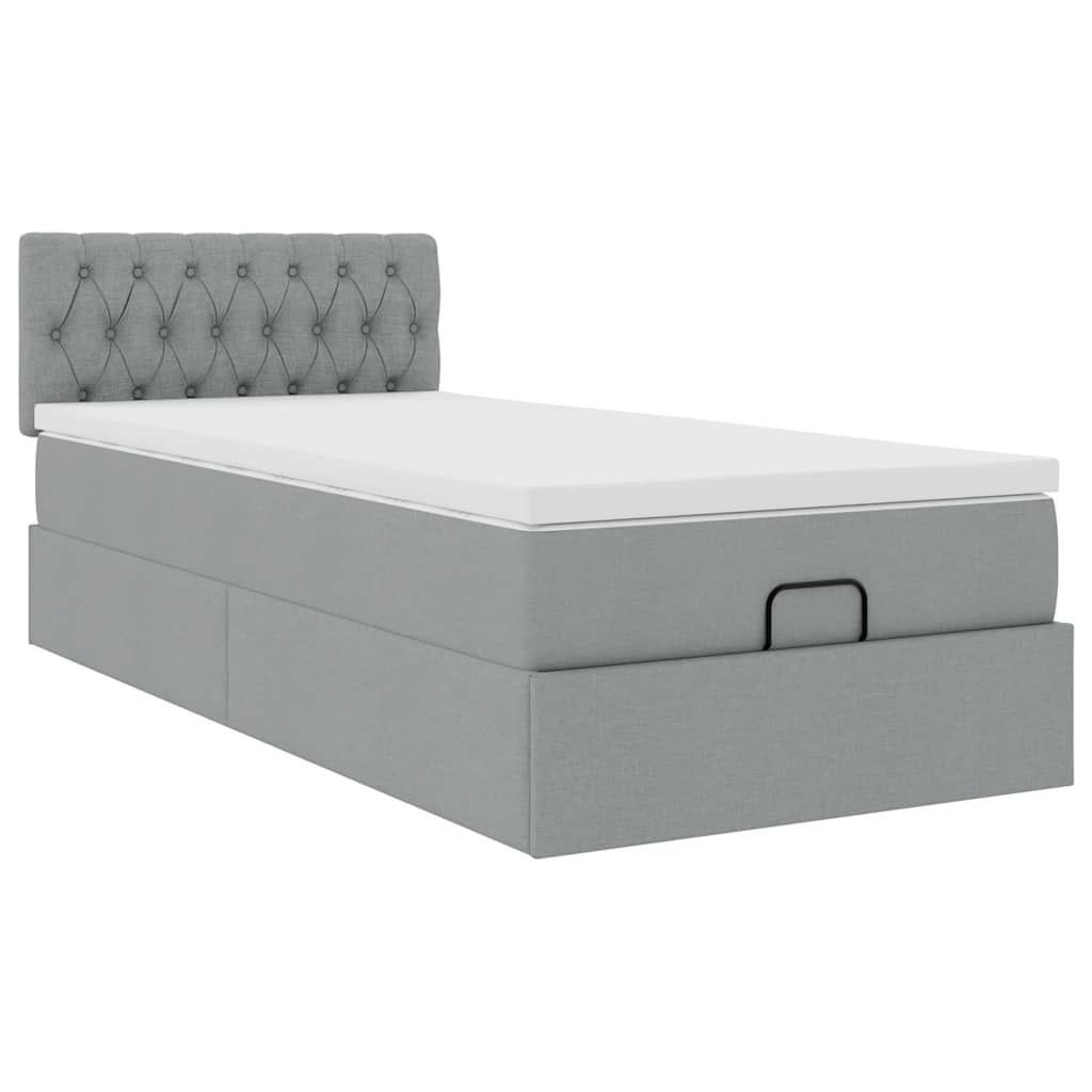 Lit ottoman avec matelas en tissu gris clair 100x200 cm
