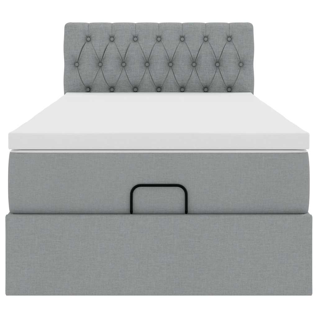 Lit ottoman avec matelas en tissu gris clair 100x200 cm
