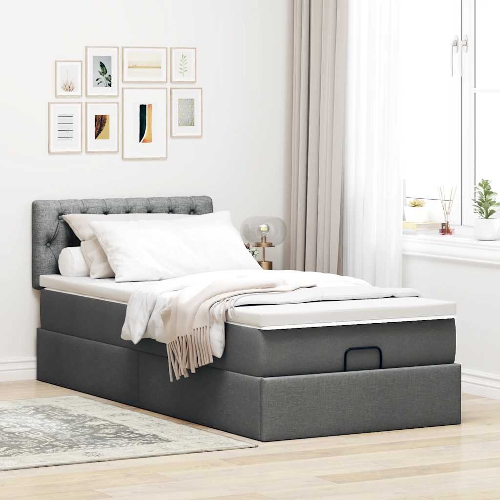 Ottoman bed with mattress dark grey 100x200 cm fabric