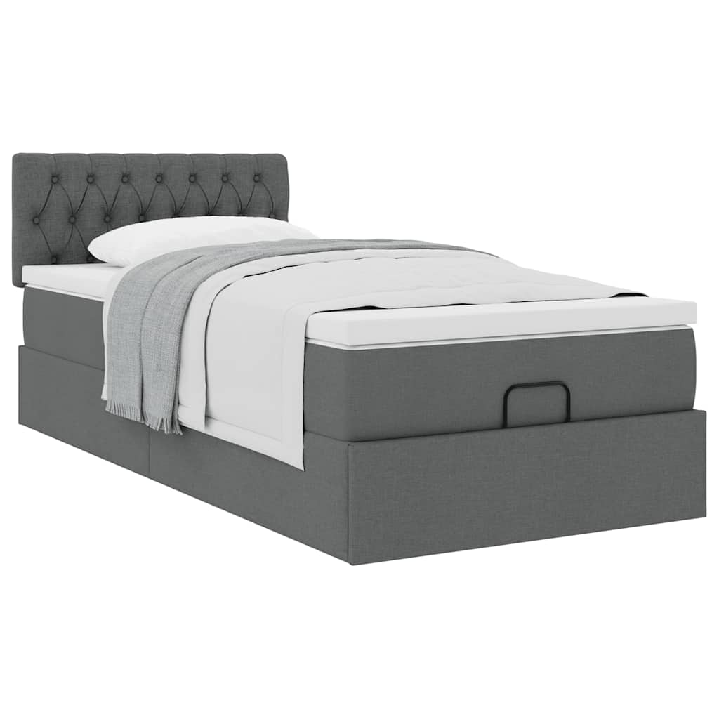Ottoman bed with mattress dark grey 100x200 cm fabric