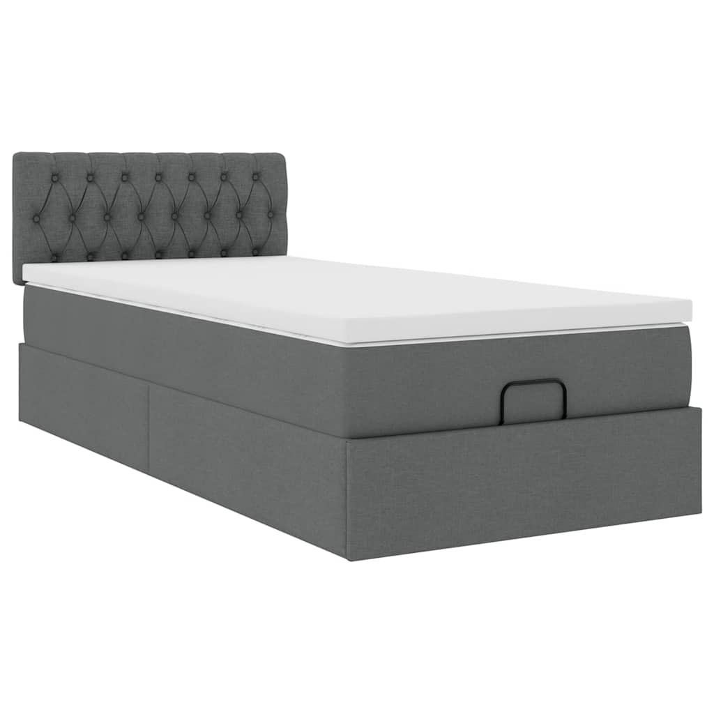 Ottoman bed with mattress dark grey 100x200 cm fabric