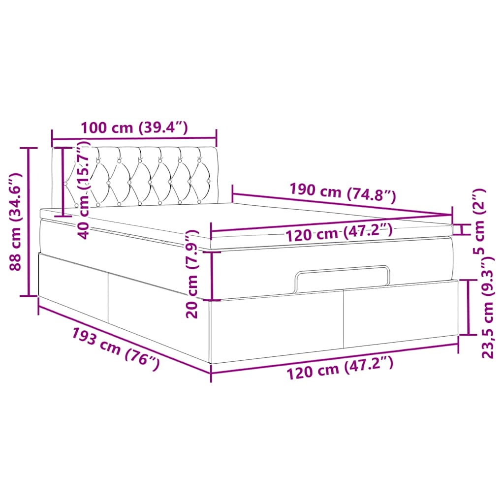 Ottoman-Bett mit Matratze Dunkelgrau 120x190 cm Stoff