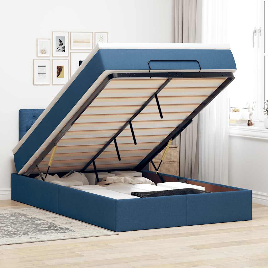 Ottoman-Bett mit Matratze Blau 120x190 cm Stoff