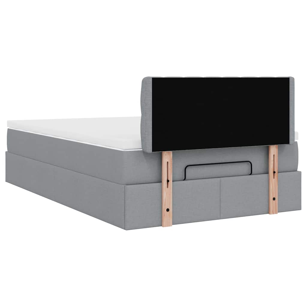 Lit ottoman avec matelas en tissu gris clair 120x200 cm