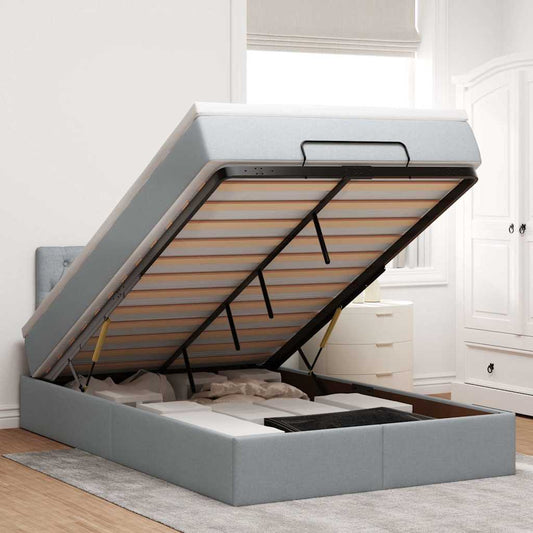 Lit ottoman avec matelas en tissu gris clair 120x200 cm