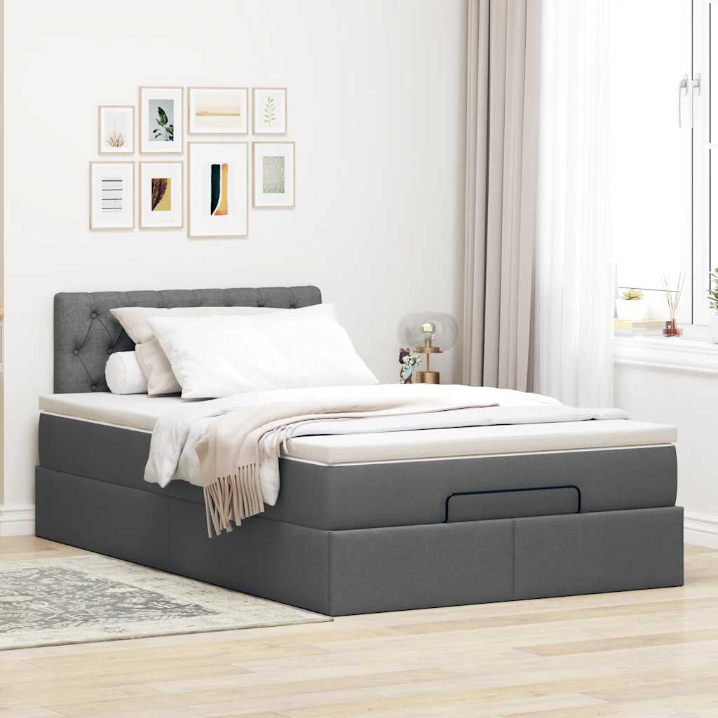 Lit ottoman avec matelas en tissu gris foncé 120x200 cm