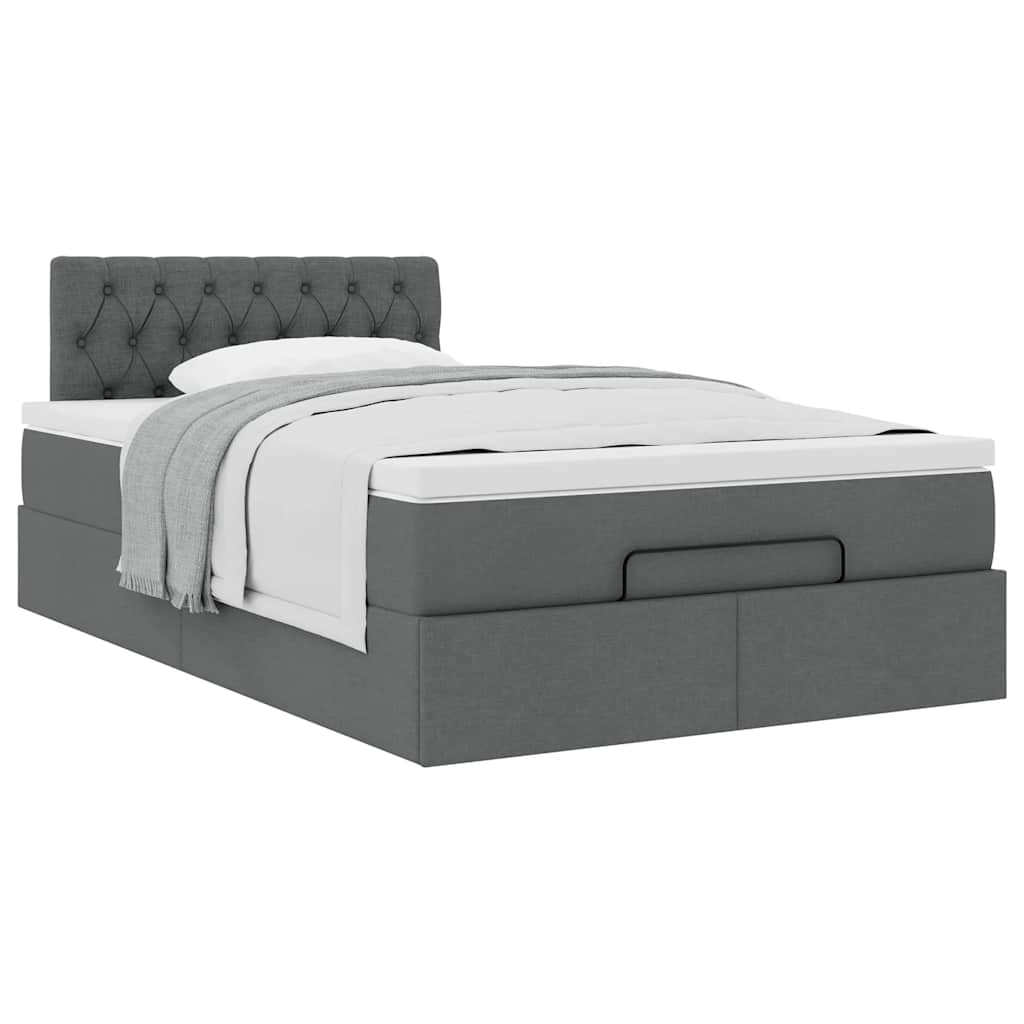 Lit ottoman avec matelas en tissu gris foncé 120x200 cm