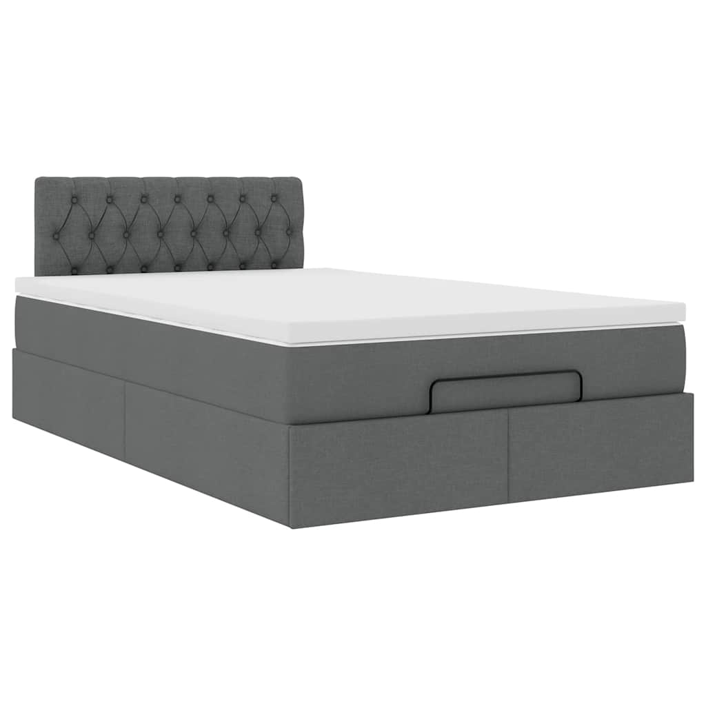 Lit ottoman avec matelas en tissu gris foncé 120x200 cm
