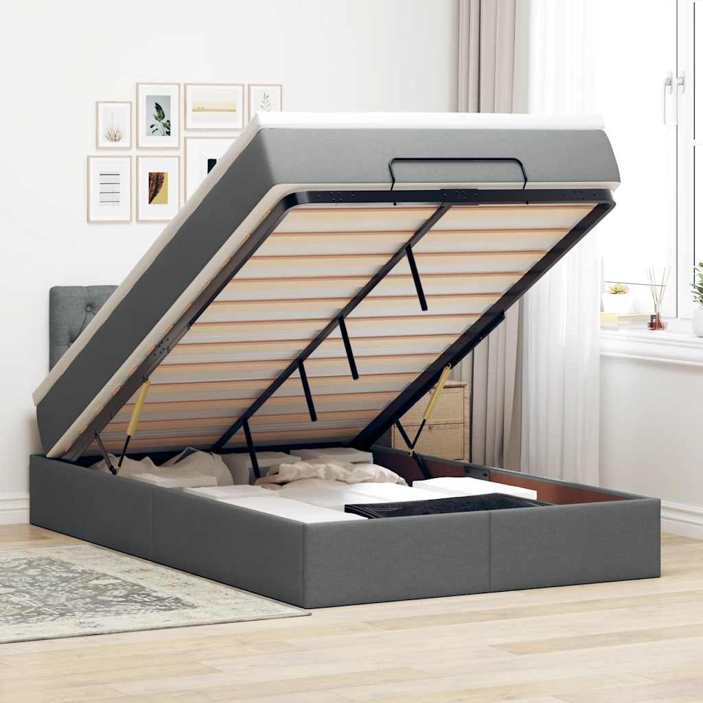 Ottoman-Bett mit Matratze Dunkelgrau 120x200 cm Stoff