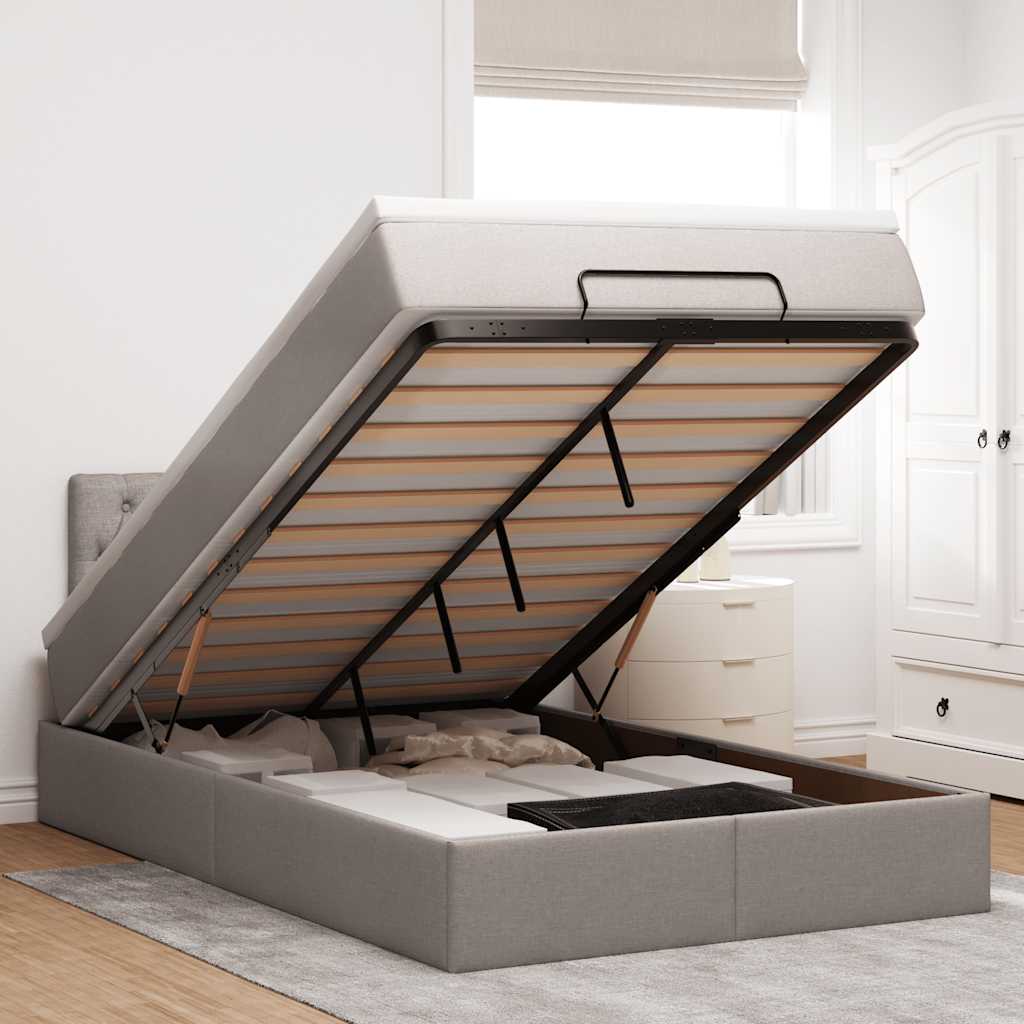 Ottoman-Bett mit Matratze Taupe 120x200 cm Stoff