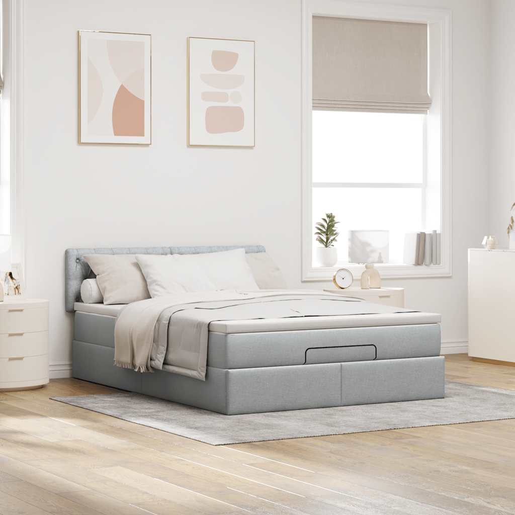 Ottoman-Bett mit Matratze Hellgrau 140x190 cm Stoff