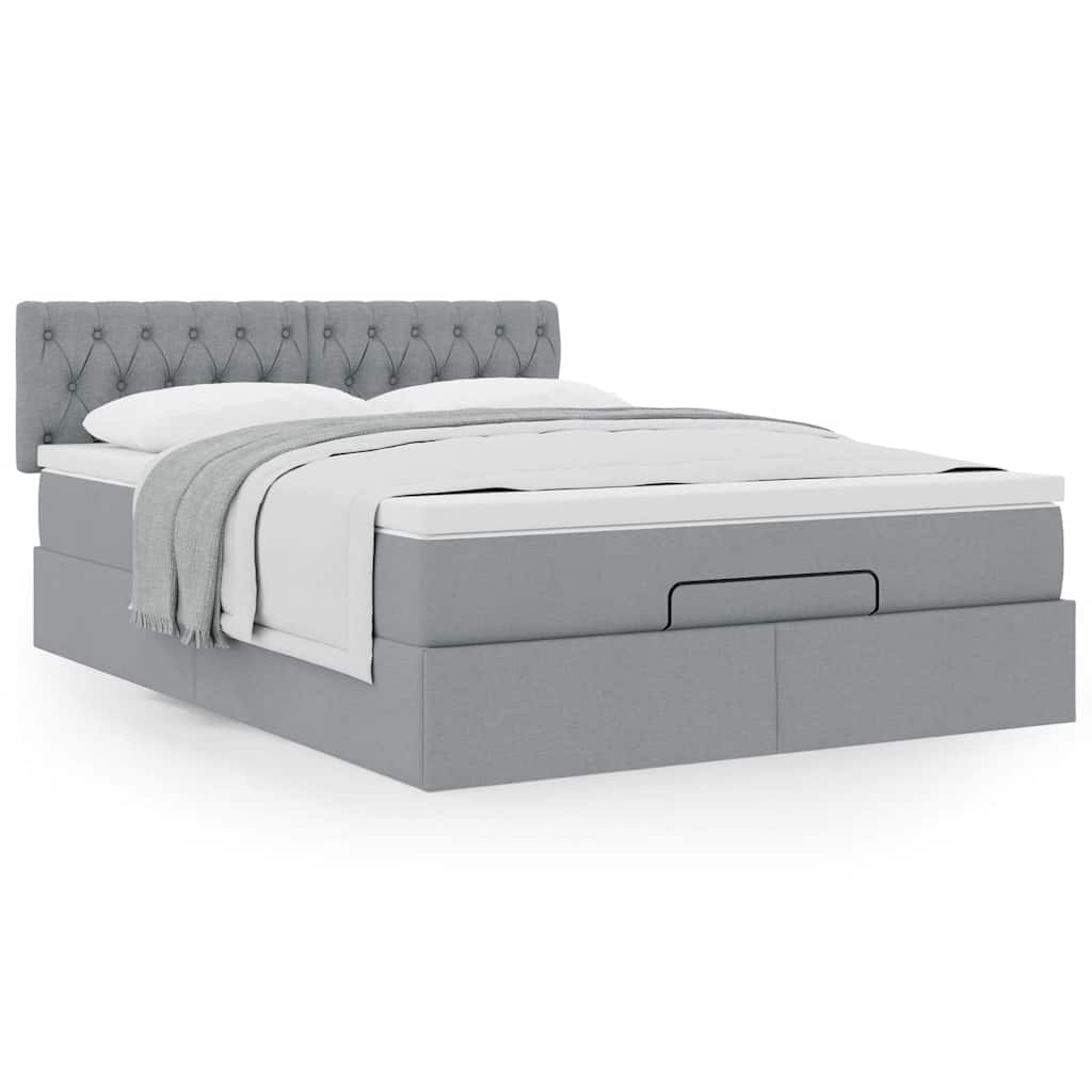 Ottoman-Bett mit Matratze Hellgrau 140x190 cm Stoff